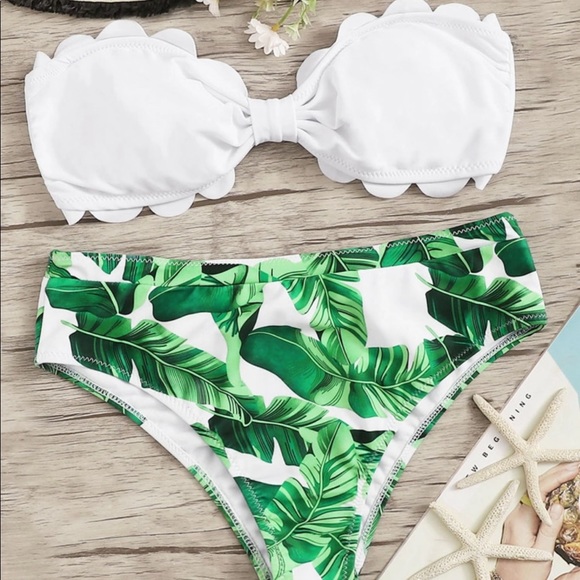 SHEIN Other - NWT Bundle Tropical leaf dress and bandeau bikini set never worn